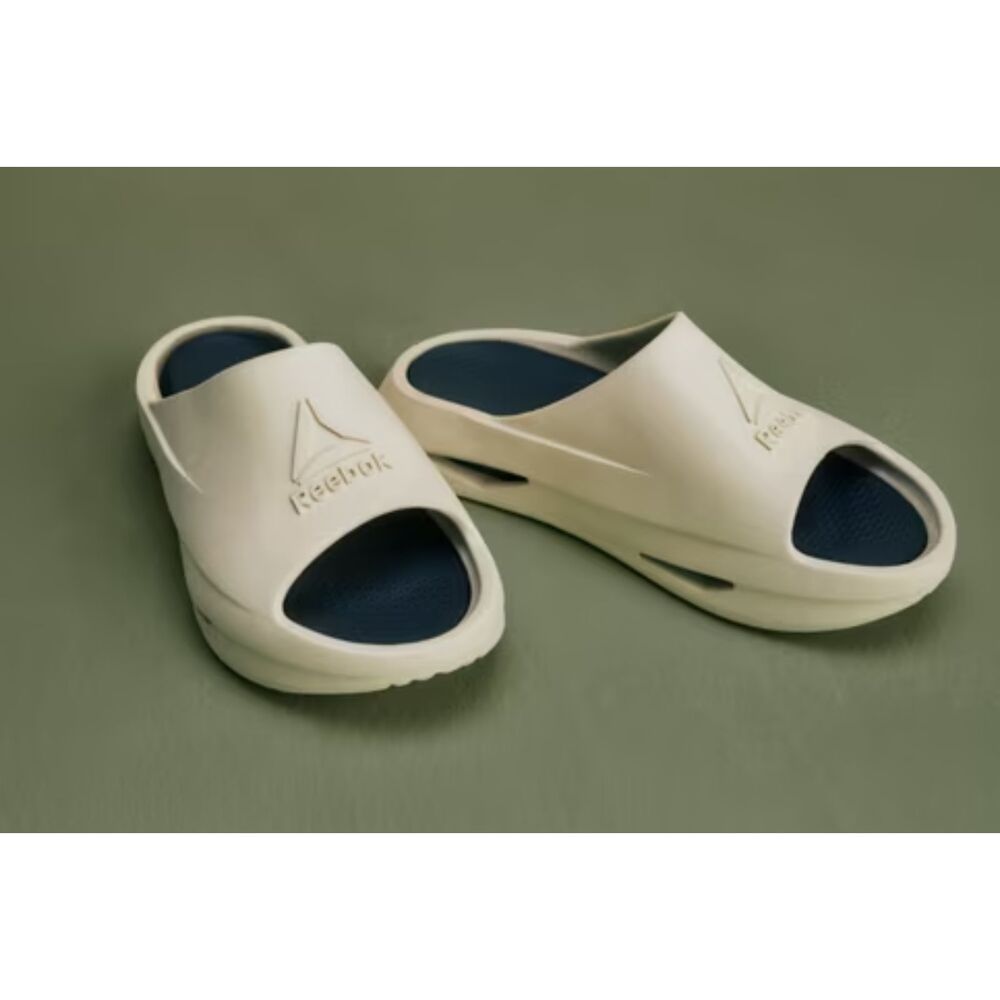 Reebok Beige/Blue Slide Sandal Slip On Synthetic Upper Logo Men's Size 13 M